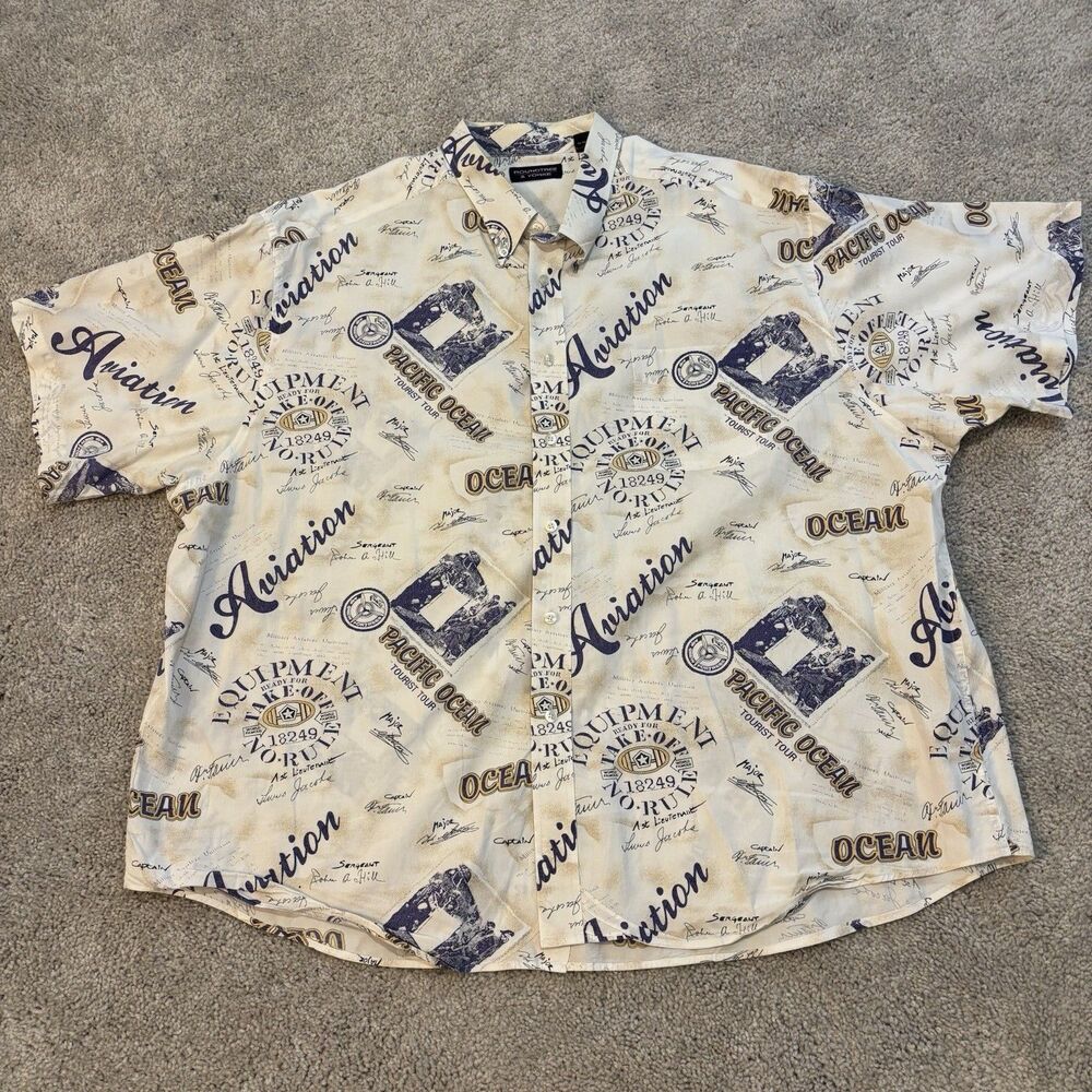Vintage Roundtree & Yorke Mens 3X Pacific Ocean Air Crew Fortress Hawaiian Shirt